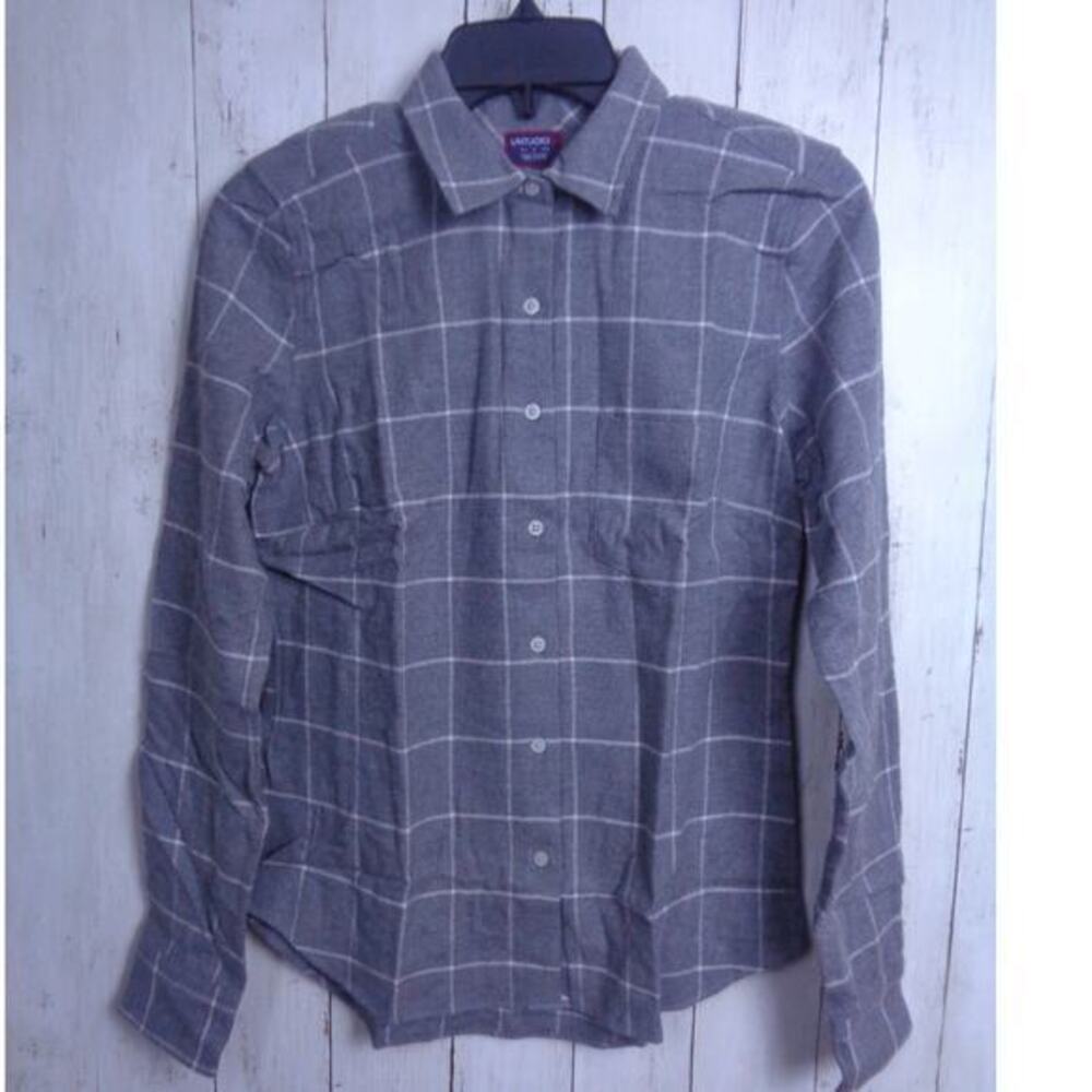 Untuckit Septima Gray Plaid Flannel Button Down‎ Shirt Womens Size 2